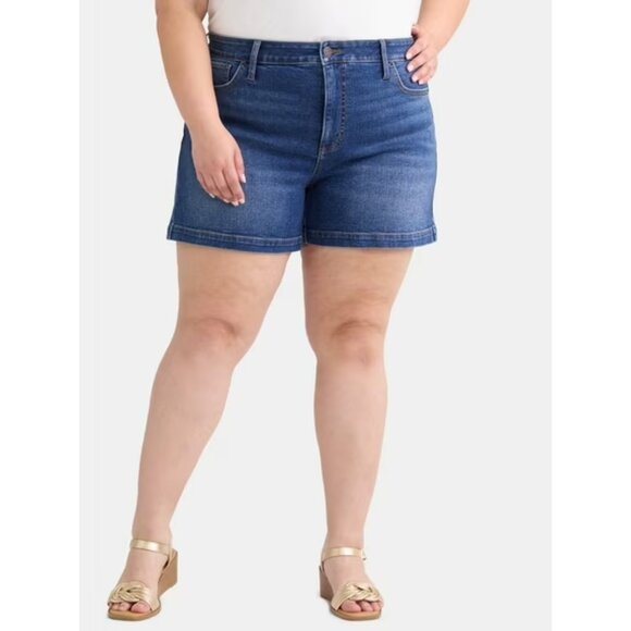 Terra & Sky Women's Plus Size Denim A-Line Shorts, 5" Inseam, Size 26W, Blue - Picture 1 of 5